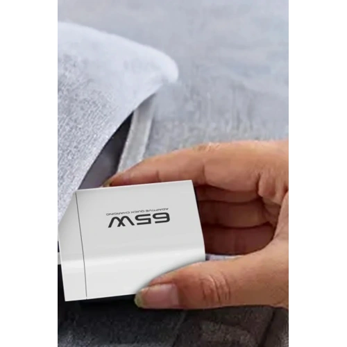 Mey İthalat®  C99Q 65W PD Destekli Type-C ve USB Çift Çıkışlı Hızlı Şarj Adaptörü - Beyaz