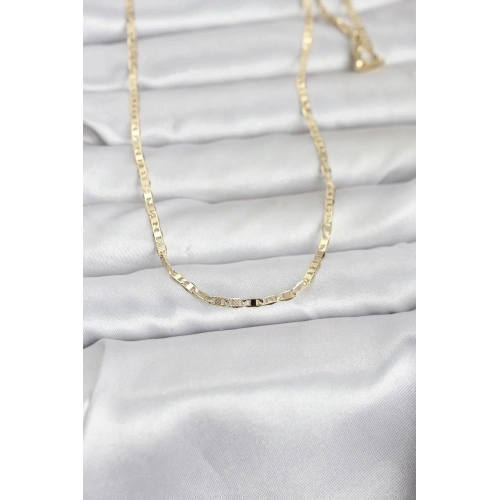 Mey İthalat® CM 14K Gold Renk Lazerli Yassı Model Zincirli 60 cm Kadın Kolye