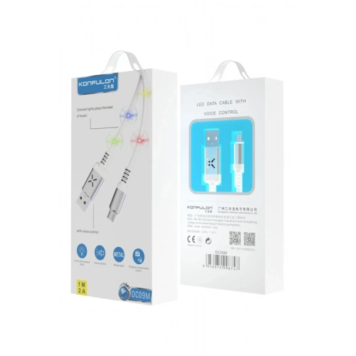 Mey İthalat®  DC09 Ses Duyarlı Işıklı Micro USB Kablo 1M 2A - Beyaz