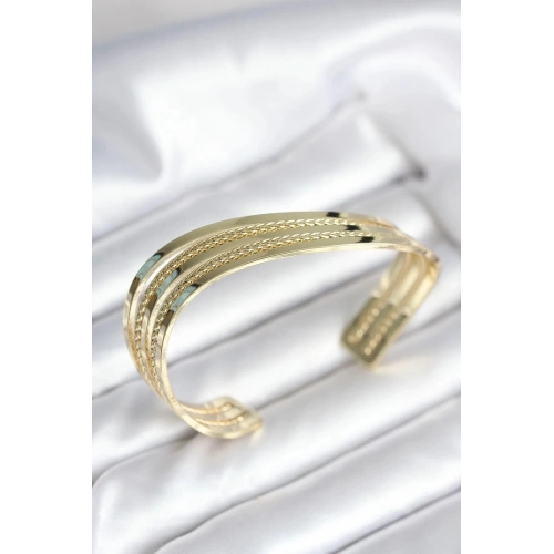 Mey İthalat® Eğik Şerit Model Gold Renk Pirinç Kadın Bileklik
