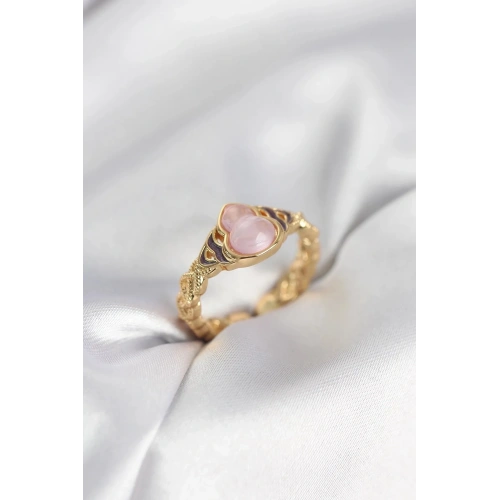 Mey İthalat® Gold Renk Pembe Damla Model Kadın Yüzük