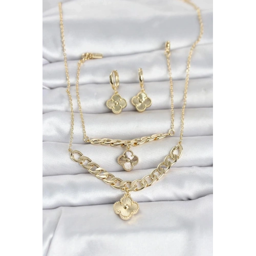 Mey İthalat® Gold Renk Pirinç Kolye Bileklik ve Küpe Seti