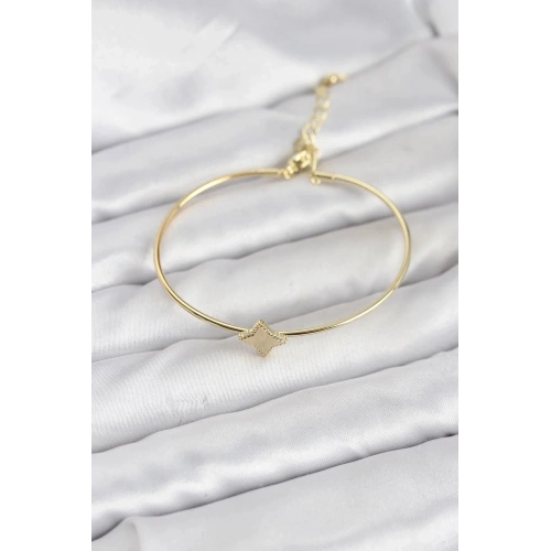 Mey İthalat® Gold Renk Pirinç Köşeli Yonca Model Kadın Bileklik