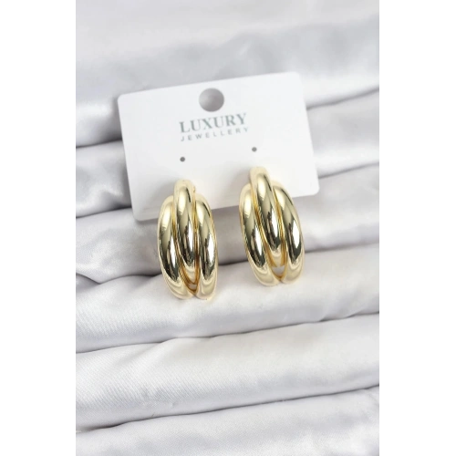 Mey İthalat® Gold Renk Pirinç Yarım Halka Model Kadın Küpe
