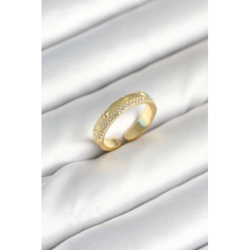 Mey İthalat® Gold Renk Şerit Zirkon Taşlı Kadın Yüzük