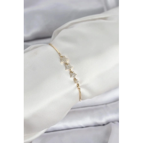 Mey İthalat® Gold Renk Zirkon Taşlı Yıldız Model Asansörlü Kadın Bileklik