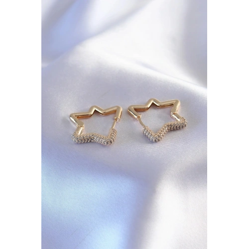 Mey İthalat® Gold Renk Zirkon Taşlı Yıldız Model Kadın Küpe
