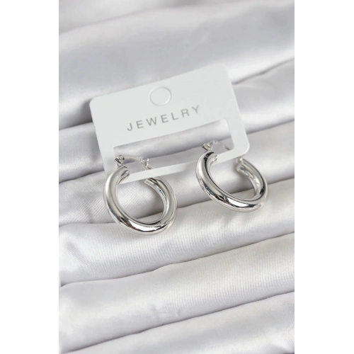Mey İthalat® Gümüş Renk Pirinç Halka 25 mm Kadın Küpe