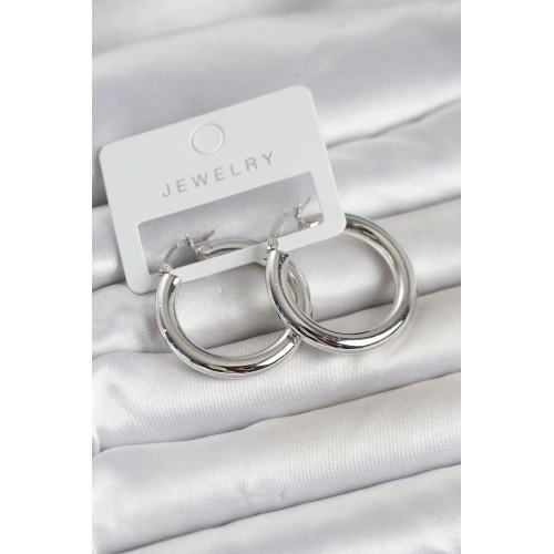 Mey İthalat® Gümüş Renk Pirinç Halka 30 mm Kadın Küpe