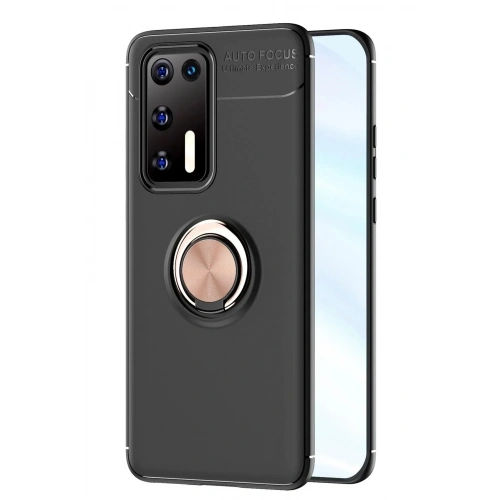 Mey İthalat®  Huawei P40 Kılıf Range Yüzüklü Silikon - Siyah-Gold