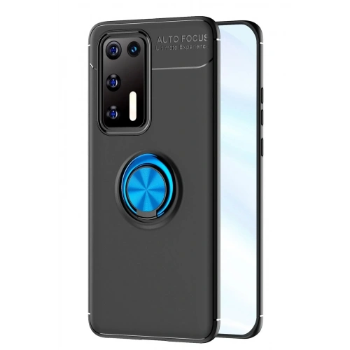 Mey İthalat®  Huawei P40 Kılıf Range Yüzüklü Silikon - Siyah-Mavi