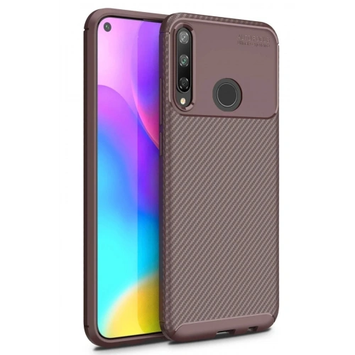 Mey İthalat®  Huawei P40 Lite E Kılıf Auto Focus Karbon Kapak - Kahverengi