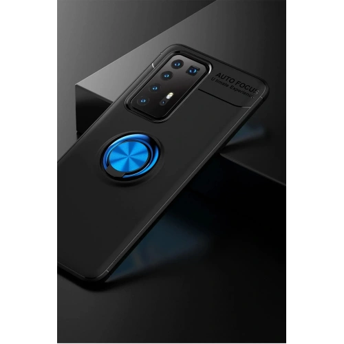 Mey İthalat®  Huawei P40 Pro Kılıf Range Yüzüklü Silikon - Siyah-Mavi