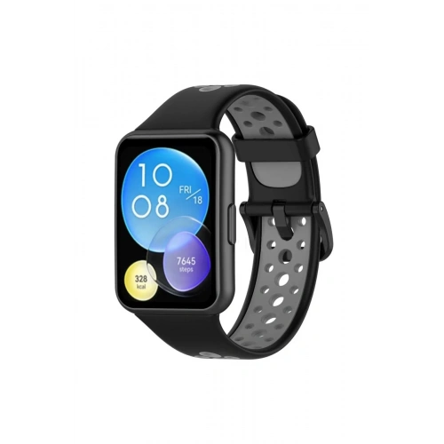 Mey İthalat®  Huawei Watch Fit 2 Spor Delikli Kordon - Siyah-Gri
