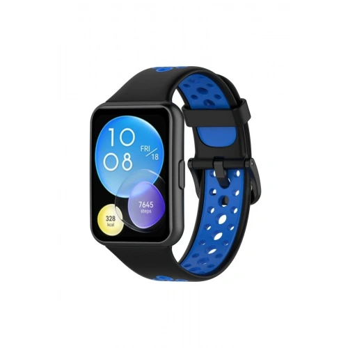 Mey İthalat®  Huawei Watch Fit 2 Spor Delikli Kordon - Siyah-Mavi