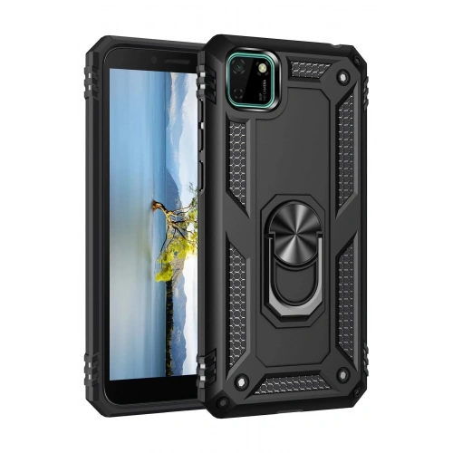 Mey İthalat®  Huawei Y5P Kılıf Sofya Yüzüklü Silikon Kapak - Siyah