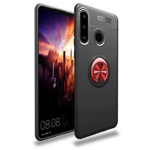 Mey İthalat®  Huawei Y6P Kılıf Range Yüzüklü Silikon - Siyah-Kırmızı