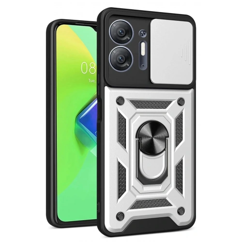 Mey İthalat®  İnfinix Hot 30 5G Kılıf Pars Lens Yüzüklü Silikon - Gümüş