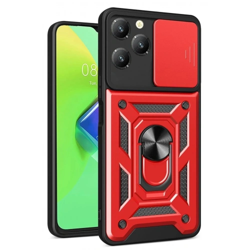 Mey İthalat®  İnfinix Hot 40 Pro Kılıf Pars Lens Yüzüklü Silikon - Kırmızı