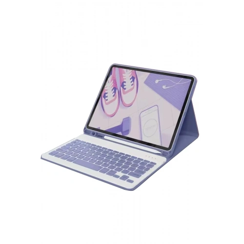 Mey İthalat®  iPad 10.2 (9.nesil) Kılıf KC01 Smart Klavyeli Tablet Kılıfı - Derin Mor