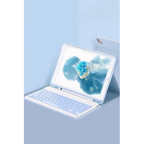 Mey İthalat®  iPad Pro 11 (2024) Kılıf KC01 Smart Klavyeli Tablet Kılıfı - Açık Mavi