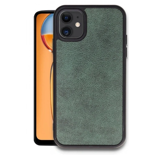 Mey İthalat®  iPhone 11 Kılıf Aras Deri Kapak - Koyu Yeşil