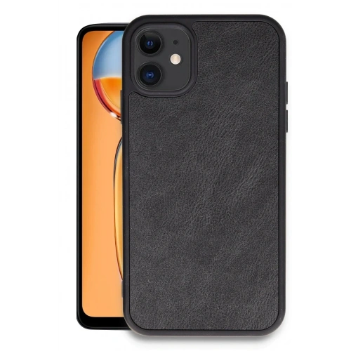 Mey İthalat®   iPhone 11 Kılıf Aras Deri Kapak - Siyah