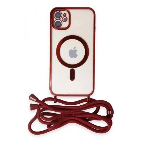 Mey İthalat®  iPhone 11 Kılıf Divo Lazer Askılı Magsafe Kapak - Kırmızı