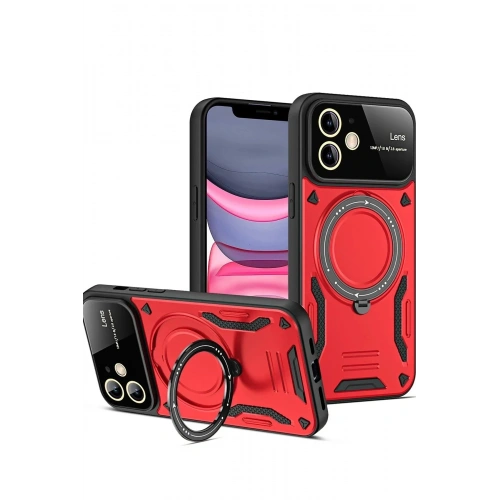 Mey İthalat®  iPhone 11 Kılıf Joy Lens Standlı Kapak - Kırmızı
