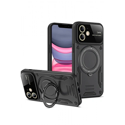 Mey İthalat®  iPhone 11 Kılıf Joy Lens Standlı Kapak - Siyah