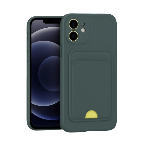 Mey İthalat®  iPhone 11 Kılıf Kelvin Kartvizitli Silikon - Koyu Yeşil