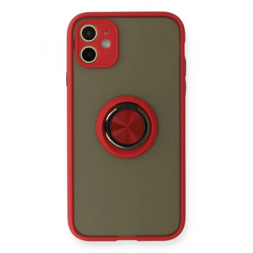 Mey İthalat®  iPhone 11 Kılıf Montreal Yüzüklü Silikon Kapak - Kırmızı