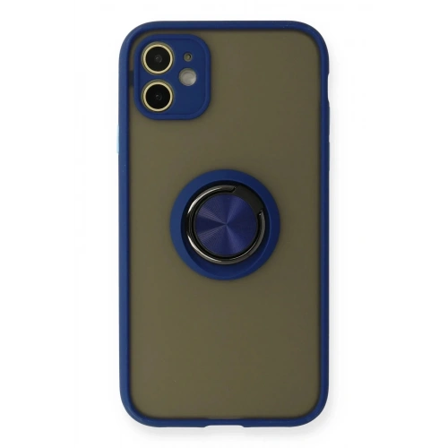 Mey İthalat®  iPhone 11 Kılıf Montreal Yüzüklü Silikon Kapak - Lacivert