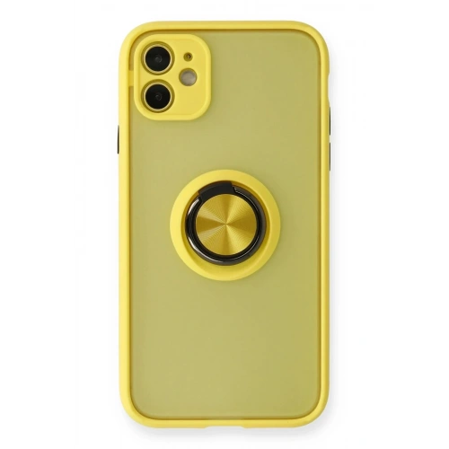 Mey İthalat®  iPhone 11 Kılıf Montreal Yüzüklü Silikon Kapak - Sarı