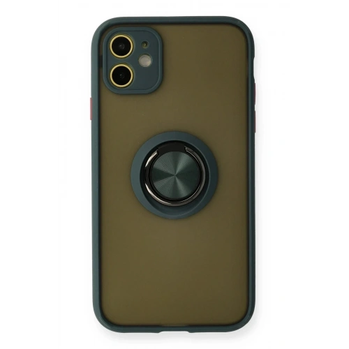 Mey İthalat®  iPhone 11 Kılıf Montreal Yüzüklü Silikon Kapak - Yeşil