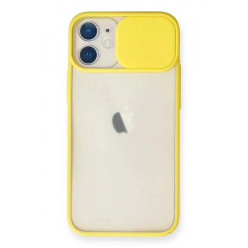 Mey İthalat®  iPhone 11 Kılıf Palm Buzlu Kamera Sürgülü Silikon - Sarı