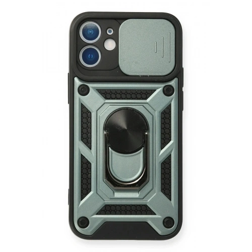 Mey İthalat®  iPhone 11 Kılıf Pars Lens Yüzüklü Silikon - Yeşil