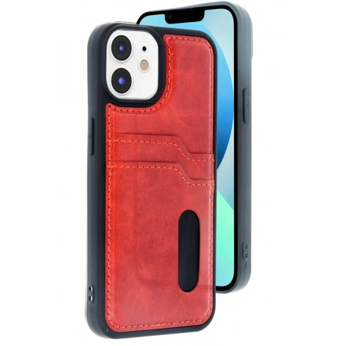 Mey İthalat®  iPhone 11 Kılıf Sara Kartvizitli Deri Kılıf - Kırmızı
