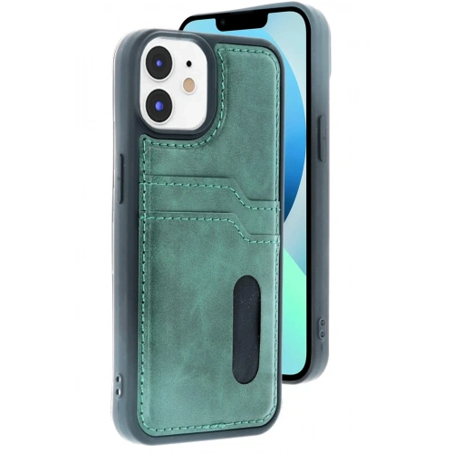 Mey İthalat®  iPhone 11 Kılıf Sara Kartvizitli Deri Kılıf - Koyu Yeşil