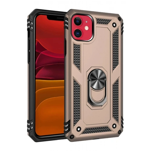 Mey İthalat®  iPhone 11 Kılıf Sofya Yüzüklü Silikon Kapak - Gold