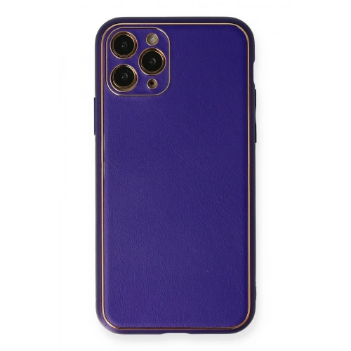 Mey İthalat®  iPhone 11 Pro Kılıf Coco Deri Silikon Kapak - Mor
