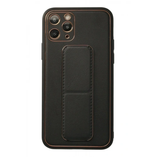 Mey İthalat®  iPhone 11 Pro Kılıf Coco Deri Standlı Kapak - Siyah