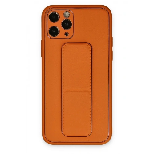 Mey İthalat®  iPhone 11 Pro Kılıf Coco Deri Standlı Kapak - Turuncu