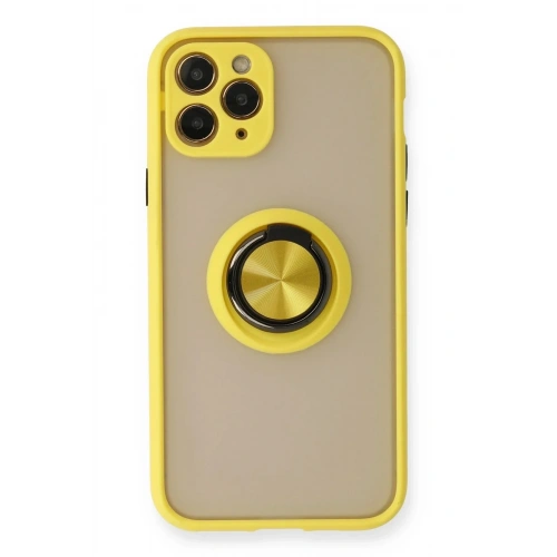 Mey İthalat®  iPhone 11 Pro Kılıf Montreal Yüzüklü Silikon Kapak - Sarı