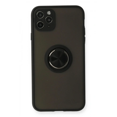 Mey İthalat®  iPhone 11 Pro Kılıf Montreal Yüzüklü Silikon Kapak - Siyah