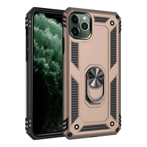 Mey İthalat®  iPhone 11 Pro Kılıf Sofya Yüzüklü Silikon Kapak - Gold