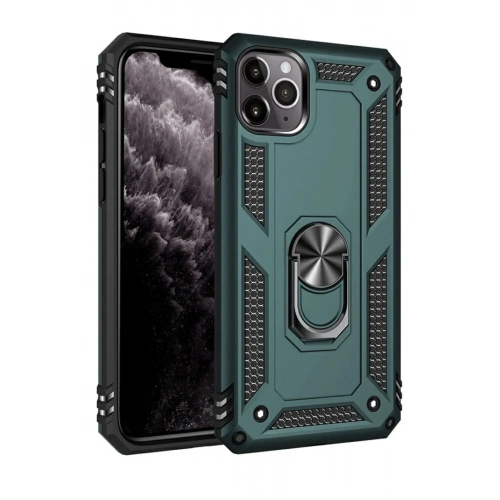 Mey İthalat®  iPhone 11 Pro Kılıf Sofya Yüzüklü Silikon Kapak - Yeşil