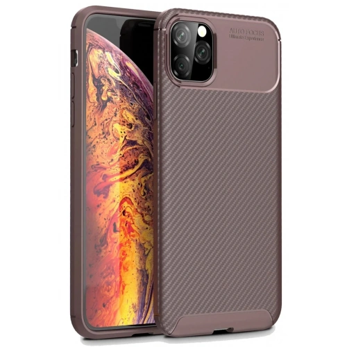 Mey İthalat®  iPhone 11 Pro Max Kılıf Auto Focus Karbon Kapak - Kahverengi