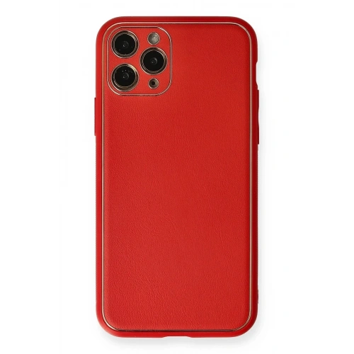 Mey İthalat®  iPhone 11 Pro Max Kılıf Coco Deri Silikon Kapak - Kırmızı
