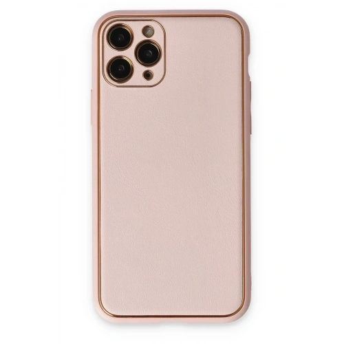 Mey İthalat®  iPhone 11 Pro Max Kılıf Coco Deri Silikon Kapak - Pudra